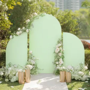 Arch Backdrop Stand Cover Set of 3, Double Sided Round Top and Half Moon Top Stretchy Backdrop Cover for Birthday Parties Baby Shower Banquet Decorations 5ft 7.2ft 5ft Light green One size