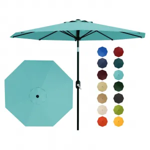 9 ft Outdoor Patio Umbrella 8 Sturdy Ribs Outdoor Table Umbrella with Crank Lift & Push Button Tilt - UV Protection Waterproof Market Umbrellas for Pool, Deck, Yard, Garden, Lake Blue