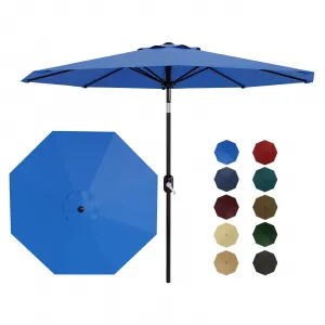 9' Outdoor Patio Umbrella, Outdoor Table Umbrella, Market Umbrella with Push Button Tilt and Crank, 8 Sturdy Ribs UV Protection Waterproof for Garden, Deck, Backyard, Pool, Azure Blue