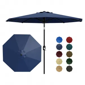 9' Patio Umbrella, Outdoor Table Umbrella – Market Umbrella, Tilt & Crank, UV Waterproof, 8 Ribs, Navy Blue