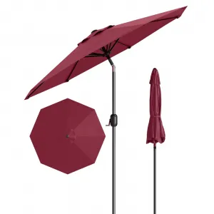 9' Outdoor Patio Umbrella, Outdoor Table Umbrella, Market Umbrella with Push Button Tilt and Crank, 8 Sturdy Ribs UV Protection Waterproof for Garden, Deck, Backyard, Pool, Dark Red