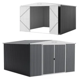 Weatherproof & Lockable Metal Outdoor Storage Outdoor Storage – Large Garden Utility Outdoor Storage with Ventilation, Secure Tool Storage for Backyard, Patio, Lawn Mower, Bike, Equipment – Black and White, 8×7 FT