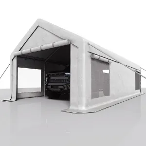 Heavy Duty 13x25 FT White Portable Carport Canopy Garage Tent - Waterproof UV-Resistant Shelter, 2 Roll-Up Doors, 4 Windows, 10 Sandbags, Removable Sidewalls, for Cars, Trucks, Boats, Motorcycles
