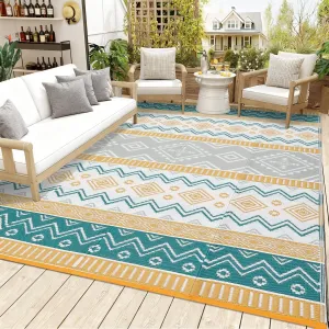 Outdoor Rug Waterproof, UV Resistant, Reversible Patio Carpet - Lightweight Collapsible Plastic Straw Mat, Easy Clean, 8x10ft, Four Colors: Yellow/Green/Gray/White