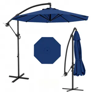 10' Offset Patio Umbrella, Cantilever Umbrella with Easy Lift & Tilt Adjustment, 8 Ribs Sun Umbrella UV Protection, Navy Blue