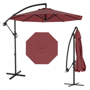 10' Offset Patio Umbrella, Cantilever Umbrella with Easy Lift & Tilt Adjustment, 8 Ribs Sun Umbrella UV Protection, Wine Red