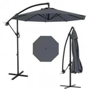 10' Offset Patio Umbrella, Cantilever Umbrella with Easy Lift & Tilt Adjustment, 8 Ribs Sun Umbrella UV Protection, Grey