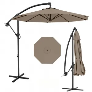 10' Offset Patio Umbrella, Cantilever Umbrella with Easy Lift & Tilt Adjustment, 8 Ribs Sun Umbrella UV Protection, Tan
