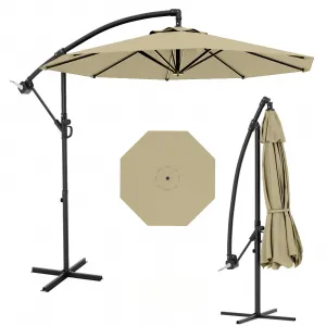 10' Offset Patio Umbrella, Cantilever Umbrella with Easy Lift & Tilt Adjustment, 8 Ribs Sun Umbrella UV Protection, Beige