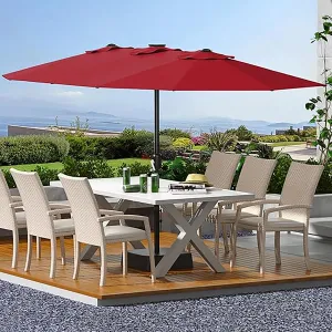 15' Large Patio Umbrella with Base, Outdoor Double-Sided Rectangle Market Umbrella Outside Umbrellas for Poolside Lawn Backyard, Wine Red