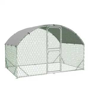 Heavy Duty Metal Chicken Coop with Run and Upgraded Dome Roof – Outdoor Walk-In Poultry Cage, Waterproof UV-Resistant Cover, Double Doors, Ideal for Chickens, Ducks, Geese, Rabbits – 9.8' W x 6.5' D x 6.5' H