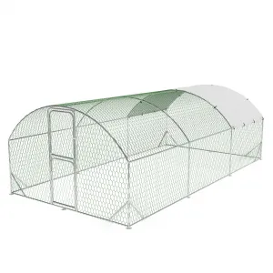 Heavy Duty Walk-In Metal Chicken Coop with Run and Dome Roof – Secure Poultry Cage, Waterproof UV-Resistant Cover, Double Doors, For Chickens, Ducks, Rabbits, Geese – 9.8' W x 19.7' L x 6.6' H