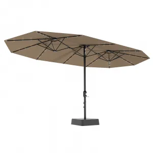 15' Rectangular Patio Umbrella with Solar Lights, Double-Sided, Alloy Steel Pole, Waterproof Polyester, Poolside Garden