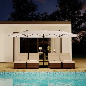 15' Solar-Powered Patio Umbrella with 36 LED Lights, Double-Sided Design & Cross Base for Poolside, Deck, Backyard, Beige