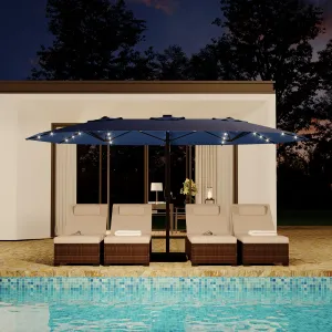 15' Solar-Powered Patio Umbrella with 36 LED Lights, Double-Sided Design & Cross Base for Poolside, Deck, Backyard, Navy Blue