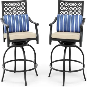 Outdoor High Swivel Bar Stools, Bar Height Patio Chairs with Cushions, Tall Counter Height Swivel Chairs for Outdoor Use