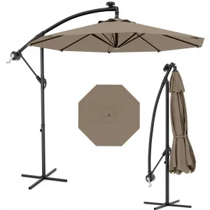 10' Cantilever Umbrella with 360 Rotating Base, UV Protection Offset Patio Umbrella 11 Ribs Outdoor Sun Shade with Easy Tilt Adjustment for Backyard, Lawn, Garden, Tan