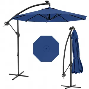 10' Cantilever Umbrella with 360 Rotating Base, UV Protection Offset Patio Umbrella 8 Ribs Outdoor Sun Shade with Easy Tilt Adjustment for Backyard, Lawn, Garden, Navy Blue