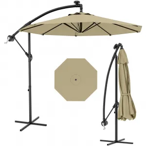 10' Cantilever Umbrella with 360 Rotating Base, UV Protection Offset Patio Umbrella 10 Ribs Outdoor Sun Shade with Easy Tilt Adjustment for Backyard, Lawn, Garden, Beige