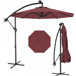 10' Cantilever Umbrella with 360 Rotating Base, UV Protection Offset Patio Umbrella 12 Ribs Outdoor Sun Shade with Easy Tilt Adjustment for Backyard, Lawn, Garden, Wine Red