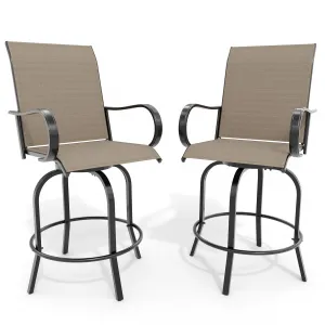 Outdoor Swivel Bar Stools Set of 2, Patio Swivel Bar Stools Chair, All Weather High Back and Armrest Patio Chairs for Deck Lawn Garden Backyard