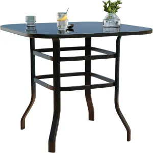 31.5"x31.5"x40.6"  Bistro Square Table, Metal Frame Patio Bar Table Tempered Glass, Outdoor Bar Tables