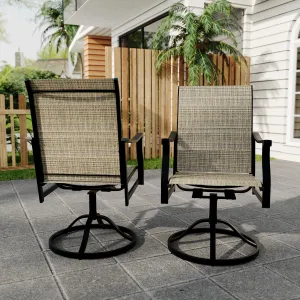 Outdoor Swivel Dining Chairs with Textilene Breathable Back, Swivel Patio Dining Chairs Set of 2, SwivelPatio SlingChairs Set for Poolside Lawn Garde, Gold