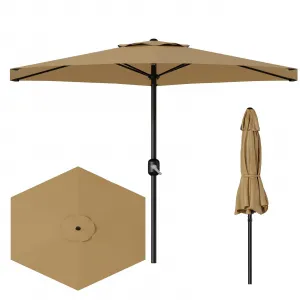 7.5FT Outdoor Patio Umbrella Table Market with 6 Sturdy Ribs UV Protection Waterproof Polyester Fabric Tan for Garden Deck Backyard Pool