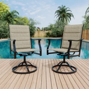 Outdoor Swivel Dining Chairs Set of 2 - Padded Textilene Breathable Back, Swivel Patio Sling Chairs for Poolside, Lawn & Garden, Gold