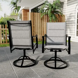 Outdoor Swivel Dining Chairs Set of 2 - Padded Textilene Breathable Back, Swivel Patio Sling Chairs for Poolside, Lawn & Garden, Dark Grey