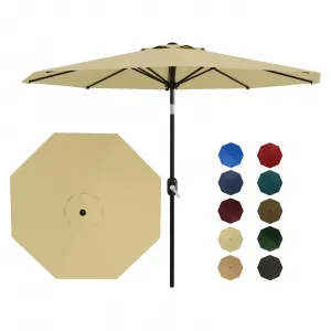 10' Patio Umbrella with Crank Lift & Push Button Tilt, Table Umbrella Outdoor Patio 8 Sturdy Ribs for Yard, Deck, Pool, Beige