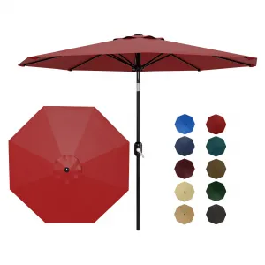 10' Patio Umbrella with Crank Lift & Push Button Tilt, Table Umbrella Outdoor Patio 8 Sturdy Ribs for Yard, Deck, Pool, Red