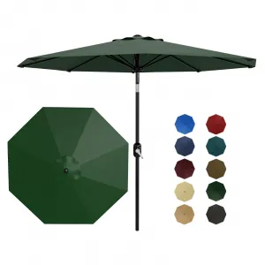 10' Patio Umbrella with Crank Lift & Push Button Tilt, Table Umbrella Outdoor Patio 8 Sturdy Ribs for Yard, Deck, Pool, Dark Green