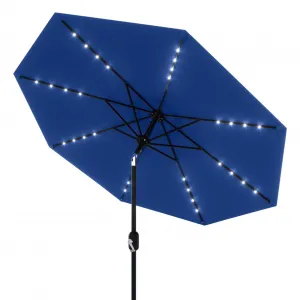 10' Solar Patio Umbrella with 40 LED Lights, Outdoor Market Umbrella with Auto-Tilt Crank & Weather-Resistant Canopy, Navy Blue