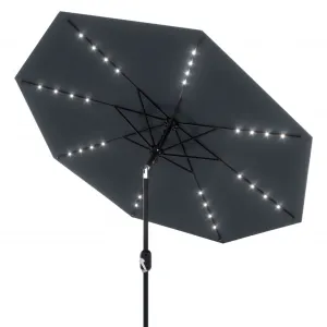 10' Solar Patio Umbrella with 40 LED Lights, Outdoor Market Umbrella with Auto-Tilt Crank & Weather-Resistant Canopy, Grey