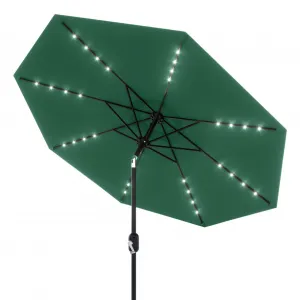 10' Solar Patio Umbrella with 40 LED Lights, Outdoor Market Umbrella with Auto-Tilt Crank & Weather-Resistant Canopy, Dark Green