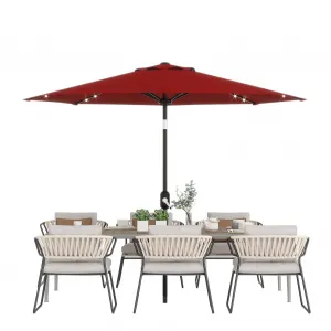 10' Solar Patio Umbrella with 40 LED Lights, Outdoor Market Umbrella with Auto-Tilt Crank & Weather-Resistant Canopy, Red