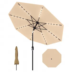 10' Solar Patio Umbrella with 40 LED Lights, Outdoor Market Umbrella with Auto-Tilt Crank & Weather-Resistant Canopy, Tan