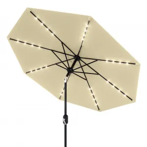 10' Solar Patio Umbrella with 40 LED Lights, Outdoor Market Umbrella with Auto-Tilt Crank & Weather-Resistant Canopy, Beige