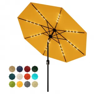 Solar LED Patio Umbrella 9FT – 32 Lights, 8 Sturdy Ribs, Tilt & Crank, UV & Water Resistant Outdoor Parasol for Garden, Deck, Pool, Table – Yellow