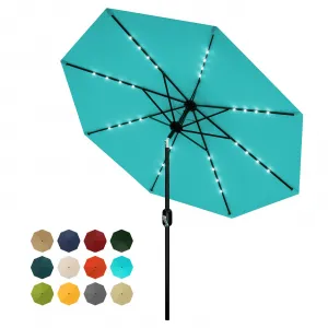 9FT Patio Market Umbrella with 32 Solar Powered LED Lights - 8 Ribs, Tilt & Crank, UV-Resistant, Waterproof - Outdoor Garden, Pool, Deck, Backyard, Table Use