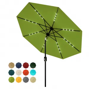 Solar LED Patio Umbrella 9FT – 32 Lights, 8 Sturdy Ribs, Tilt & Crank, UV & Water Resistant Outdoor Parasol for Garden, Deck, Pool, Table – Grass Green