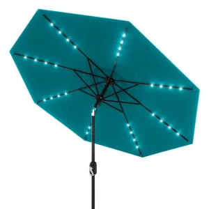 9' Patio Umbrella with Solar Lights, Outdoor Table Umbrella with 32 LED Lights & Tilt Crank, 8 Ribs Market Umbrella for Pool, Deck, Backyard, Balcony, Turquoise