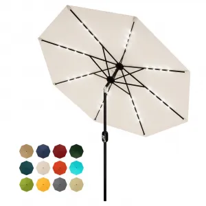 Solar LED Patio Umbrella 9FT – 32 Lights, 8 Sturdy Ribs, Tilt & Crank, UV & Water Resistant Outdoor Parasol for Garden, Deck, Pool, Table – Beige