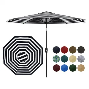 9' Patio Umbrella with Crank Lift & Push Button Tilt, Table Umbrella Outdoor Patio 8 Sturdy Ribs for Yard, Deck, Pool, Black & White Stripe