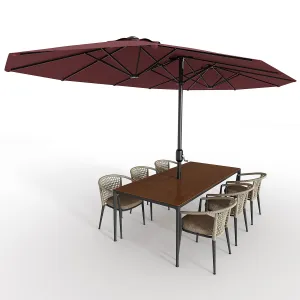 13' Double-Sided Outdoor Patio Umbrella - Rectangle Market Umbrella with Crank Handle for Poolside, Backyard, Large Patio, Wine Red