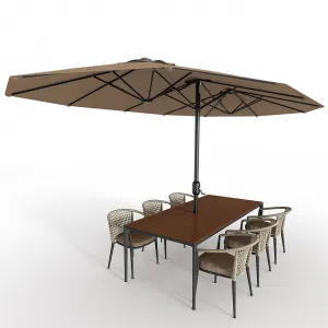 13FT Double-Sided Outdoor Patio Umbrella - Fade Resistant Canopy, Rectangular, Tan - Large Shade for Deck & Garden
