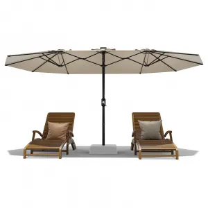 13' Double-Sided Umbrella, Outdoor Patio Umbrellas, Rectangle Market Umbrella with Crank Handle, Large Patio Umbrell for Poolside Backyard, Beige