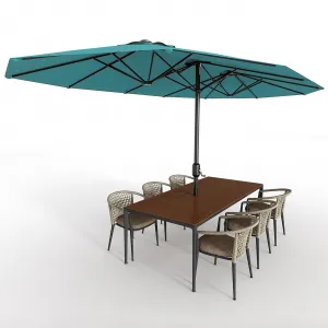 13' Double-Sided Umbrella, Outdoor Patio Umbrellas, Rectangle Market Umbrella with Crank Handle, Large Patio Umbrell for Poolside Backyard, Mist Blue