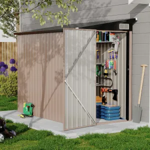4x8ft Metal Outdoor Lean-To Storage Shed, Heavy-Duty Garden Utility Tool Shed with Metal Wall Side, Durable Weather-Resistant Design